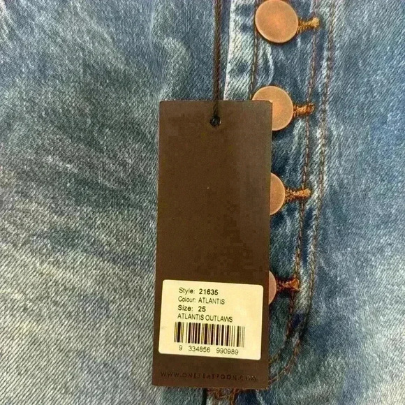 One Teaspoon Exposed Button Fly Cutoff Jean Shorts in Medium Wash Blue 25 - Picture 4 of 11